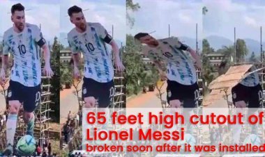 മലപ്പുറം എടക്കരയിൽ സ്ഥാപിച്ച ഉടനെ 65 അടി ഉയരമുള്ള മെസിയുടെ കട്ടൗട്ട്  ഒടിഞ്ഞുവീണു