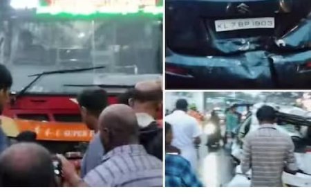 ഡ്രൈവർക്ക് തലകറക്കം, KSRTC ബസ് നിയന്ത്രണം വിട്ട് 5 വാഹനങ്ങളിലിടിച്ചു; നിരവധിപ്പേര്‍ക്ക് പരിക്ക്