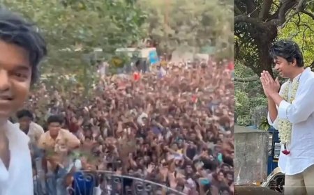 ബസ്സിന് മുകളില്‍ കയറി സെല്‍ഫി വീഡിയോ എടുത്ത് വിജയ്; പുതുച്ചേരിയില്‍ ഗതാഗതം സ്തംഭിച്ചു