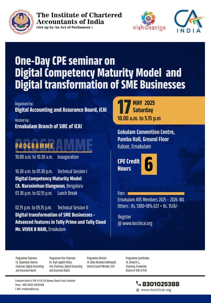 ICAI Hosts One-Day CPE Seminar on Digital Transformation and Business Growth in Ernakulam