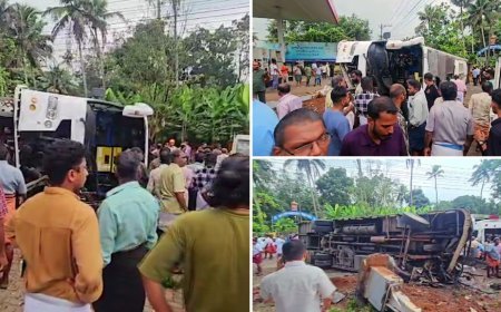 കൂത്താട്ടുകുളത്ത് ടൂറിസ്റ്റ് ബസ് മറിഞ്ഞ് 35 യാത്രക്കാർക്ക് പരിക്ക്, 4 പേരുടെ നില ഗുരുതരം; അപകടത്തിൽപെട്ടത് വിവാഹസംഘം