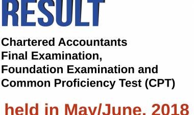 Result of the Chartered Accountants Final Examination, Foundation Examination and Common Proficiency Test (CPT) held in May/June, 2018 is expected to be declared on July 20, 2018