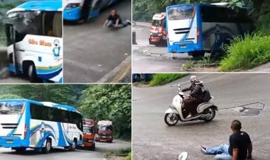 ഒരു വശത്ത് കൊക്ക, മുന്നിൽ ടാങ്കർലോറി, നിയന്ത്രണം വിട്ട ബസ് രക്ഷപ്പെട്ടത് തലനാരിഴയ്ക്ക്–വിഡിയോ